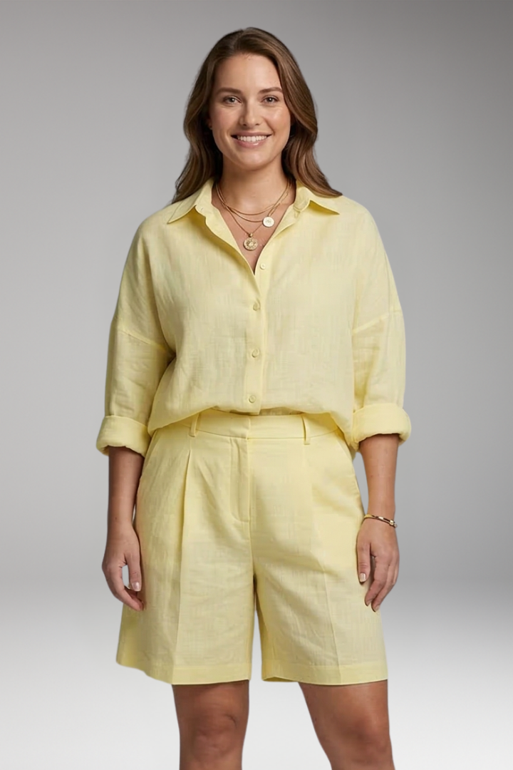 Women's Summer Two Piece Set | Shirt And Tailored Shorts