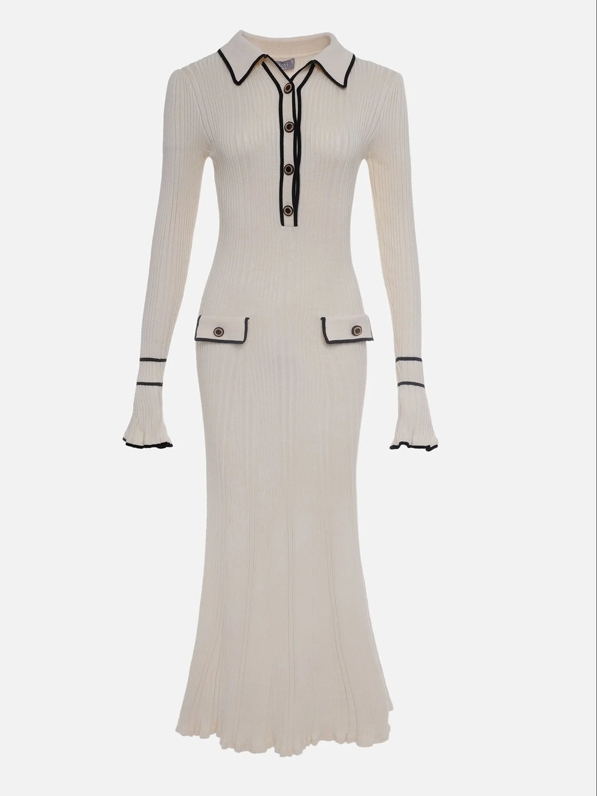 Luna | Contrast Trim Midi Dress Buttons - Lumina 3