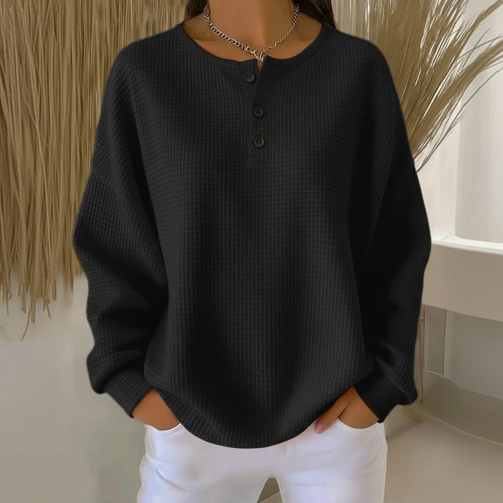 Women's Sweatshirt | Waffle Knit, Button Placket Front