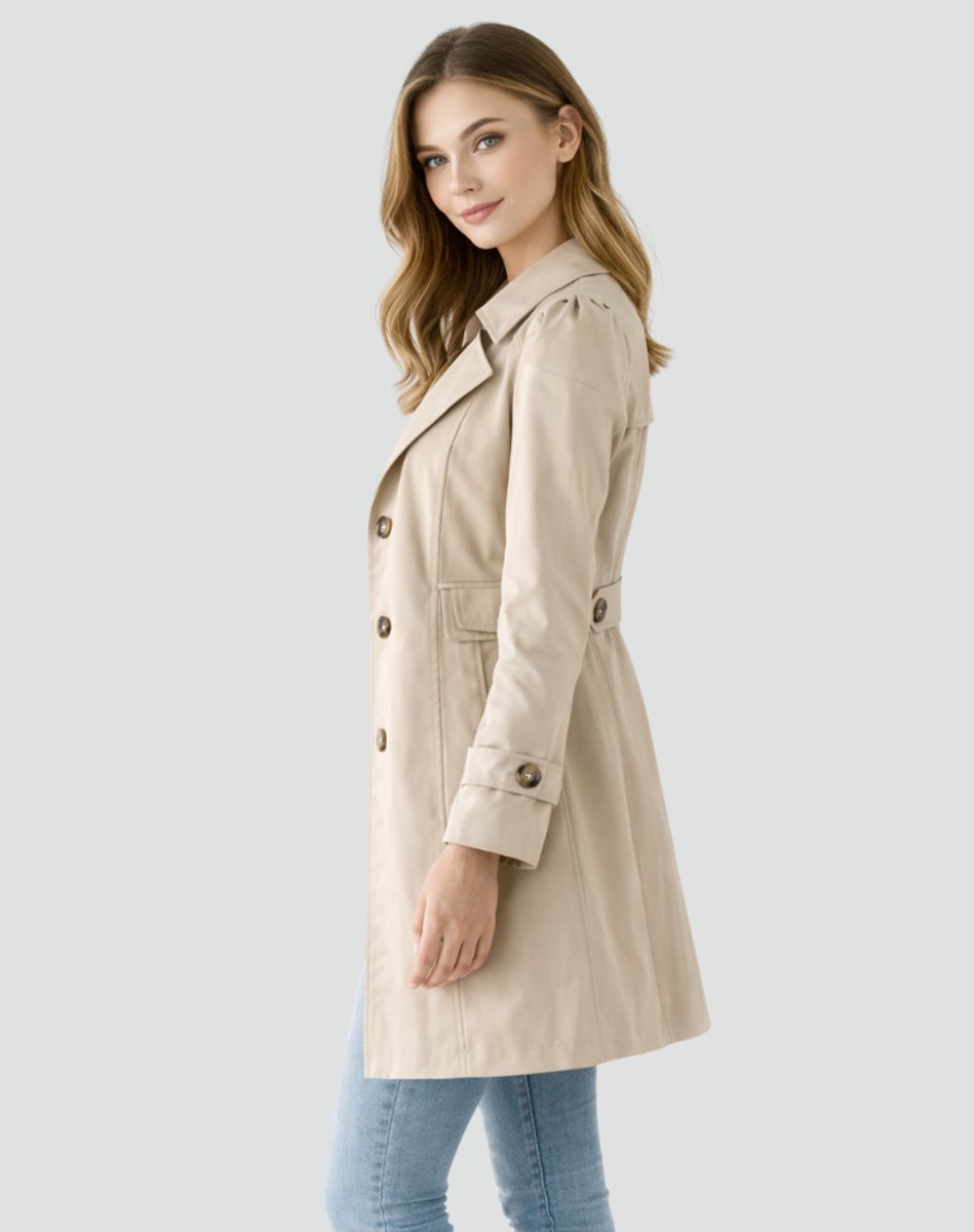 Women's Trench Coat | Notch Lapel, Buttoned Cuff Tabs
