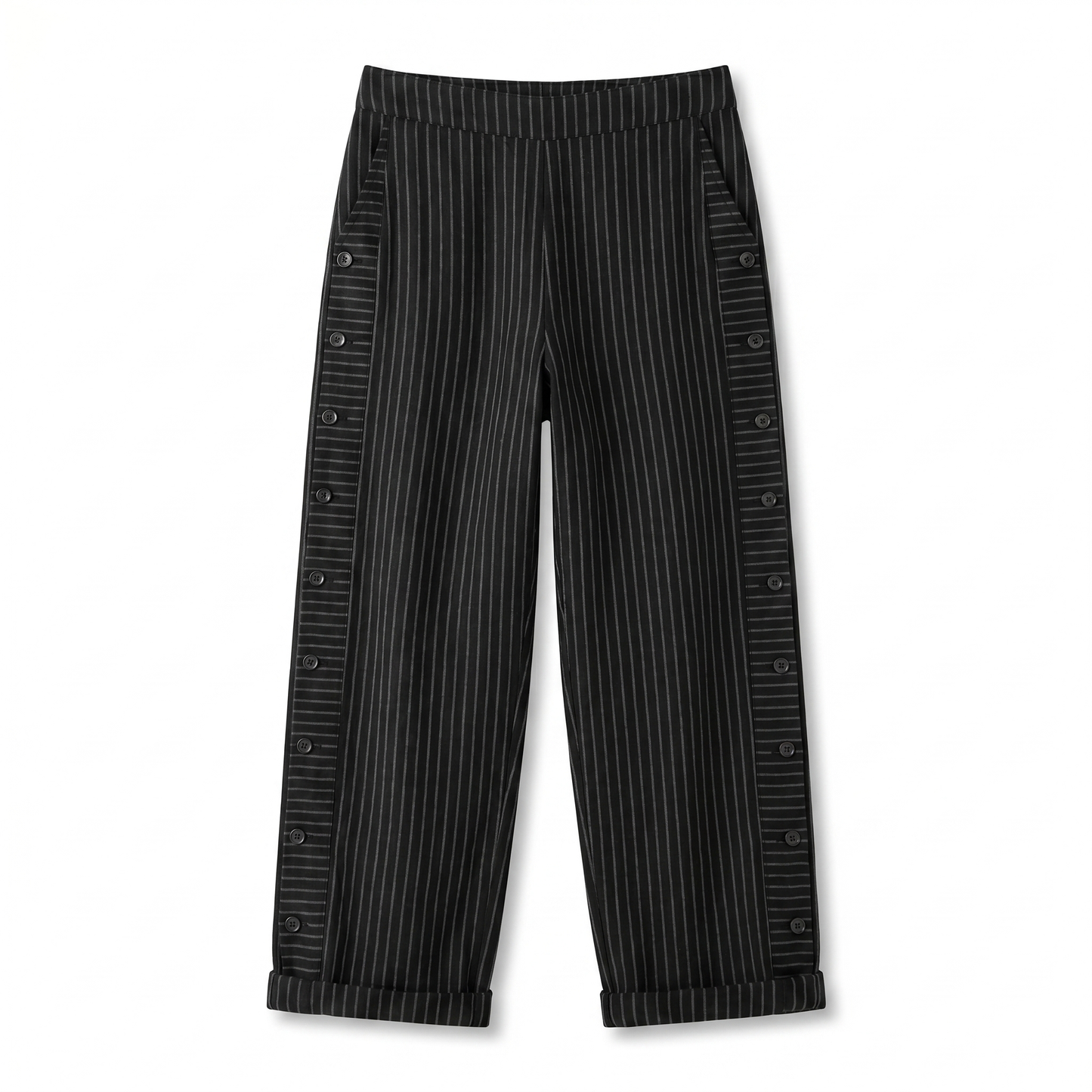 Women's Trousers | Striped Panel & Side Button Detail