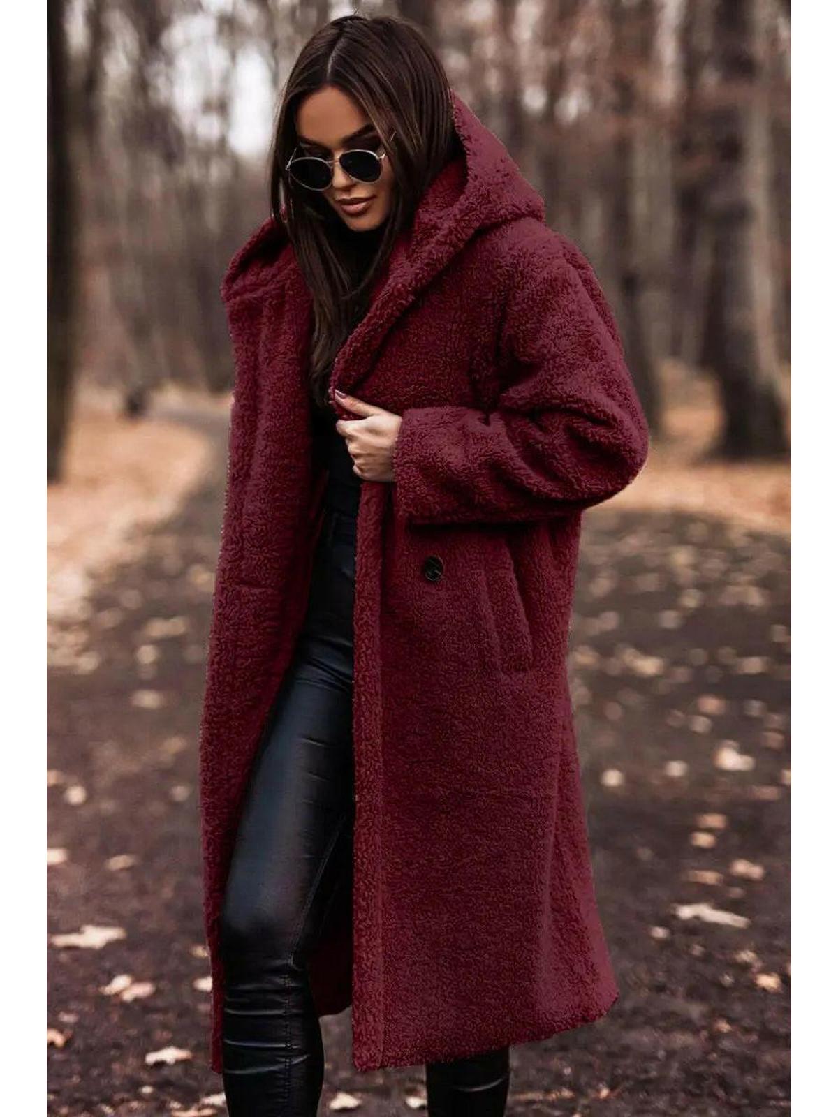 Beige Carol winter cozy coat by Lumina Wear, featuring a soft, warm design with a hood and stylish details.