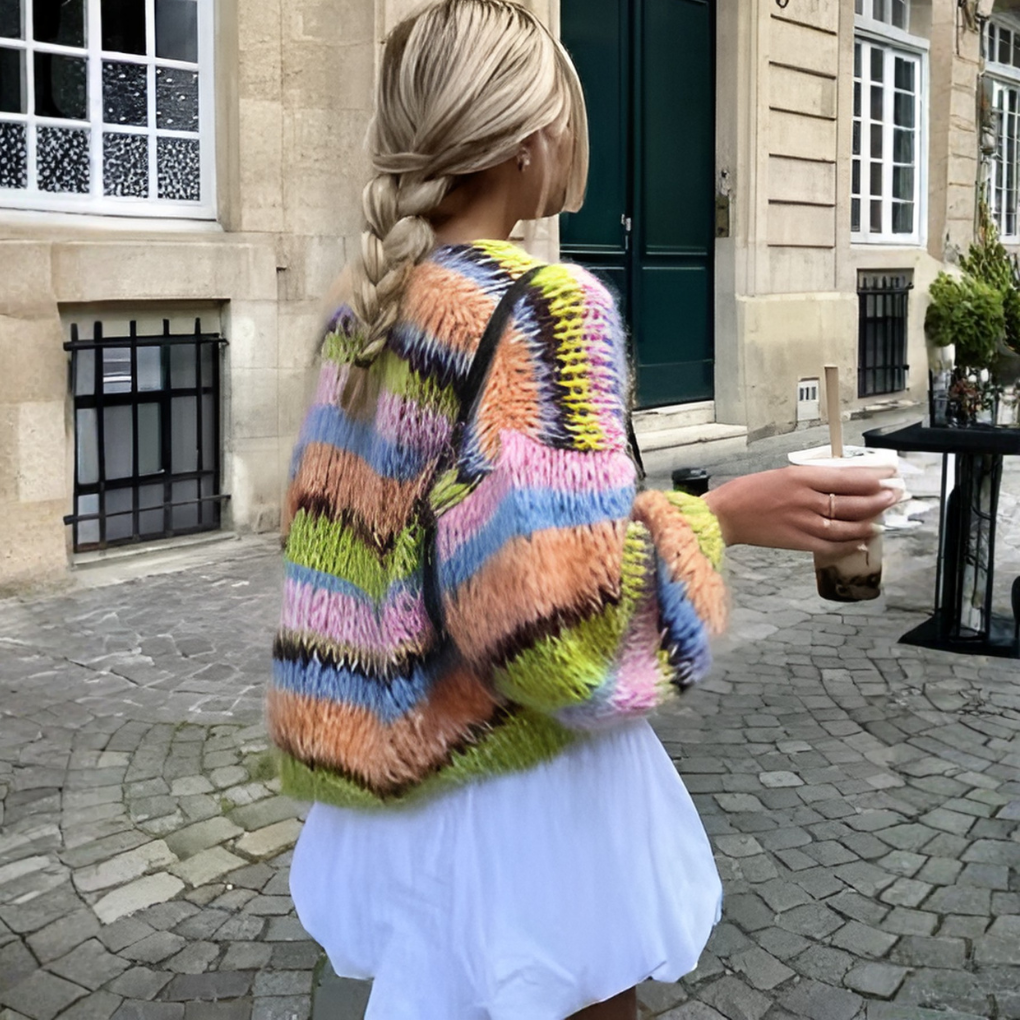 Women's Striped Cardigan | Open Front & Balloon Sleeves