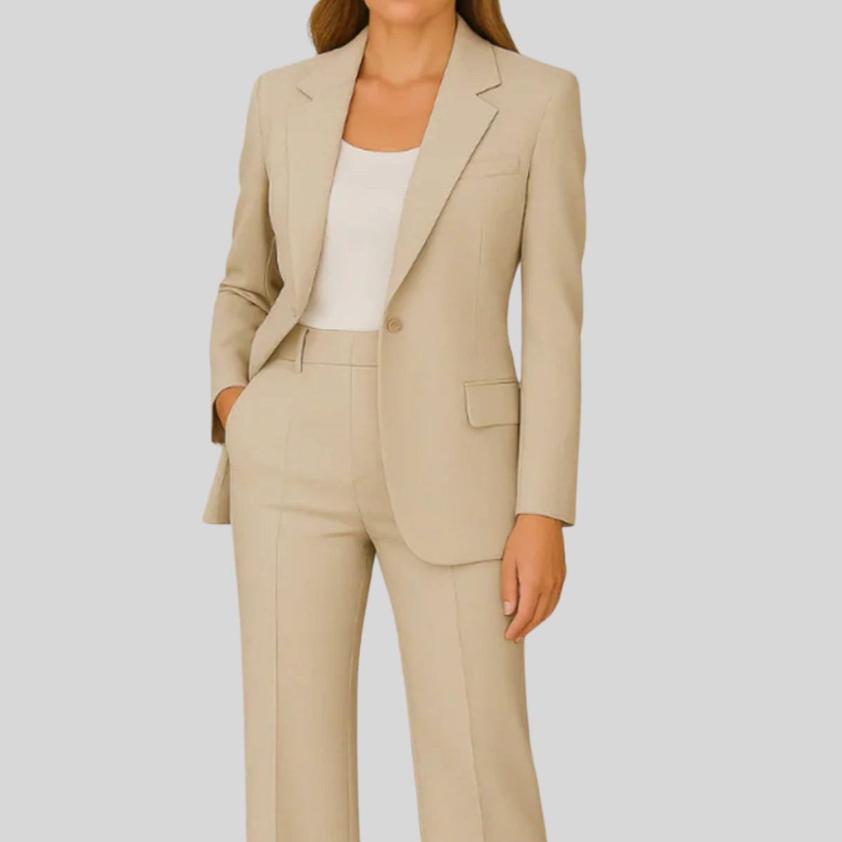Jill | Women's Tailored Single-Button Blazer Suit Set Straight-Leg Pants