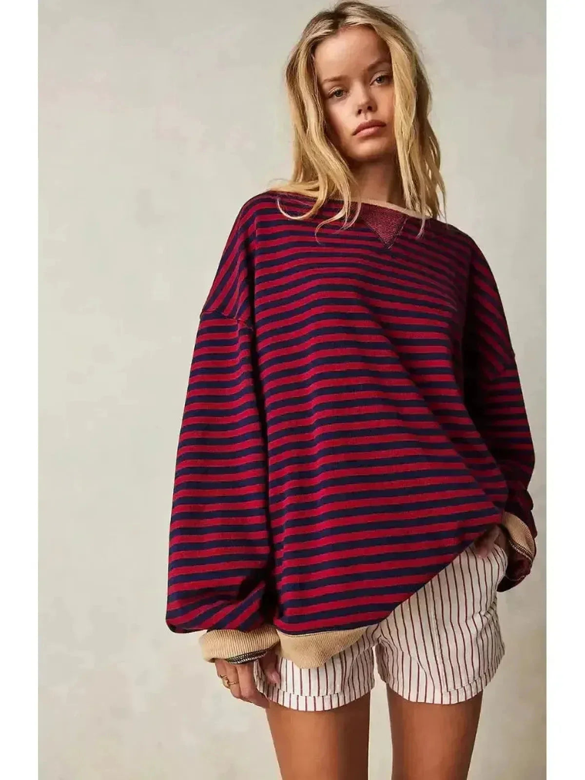 Sky blue oversized fall sweater by Lumina Wear, featuring a cozy, relaxed fit and soft knit fabric, perfect for autumn wear.
