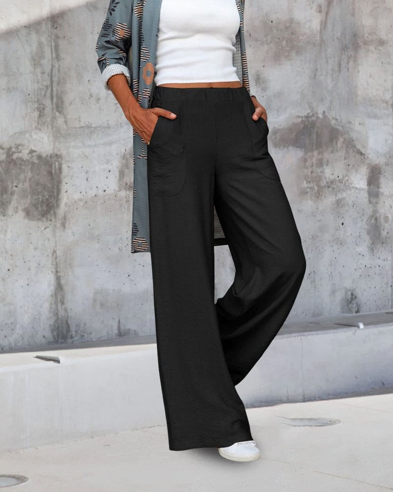 Women's Wide Leg Trousers | Elastic Waist Comfort 7