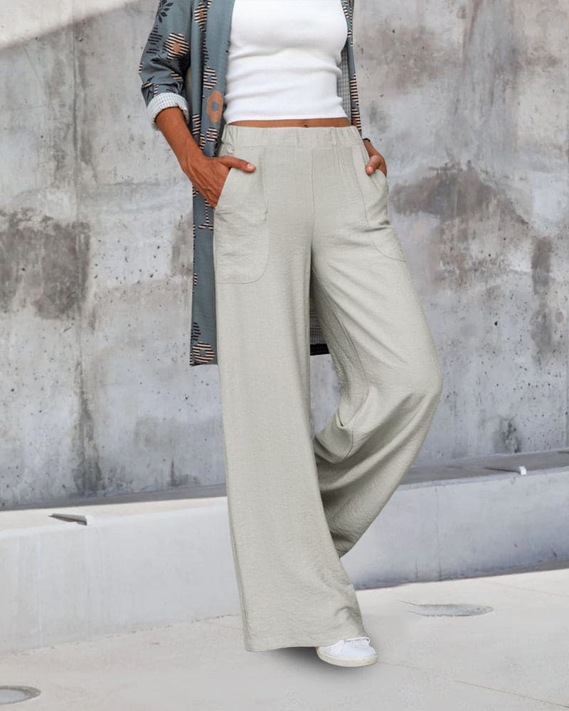 Women's Wide Leg Trousers | Elastic Waist Comfort 8