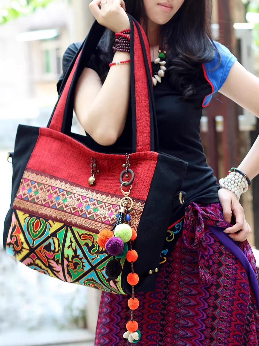 Women's Embroidered Shoulder Bag | Large Capacity & Zip Pockets 2