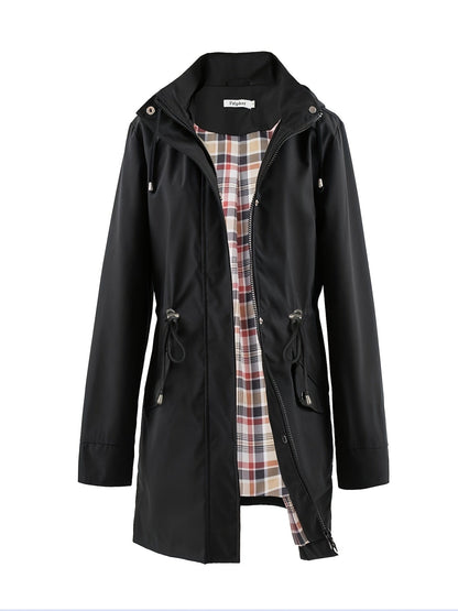Hooded anorak parka with drawstring waist and zip front