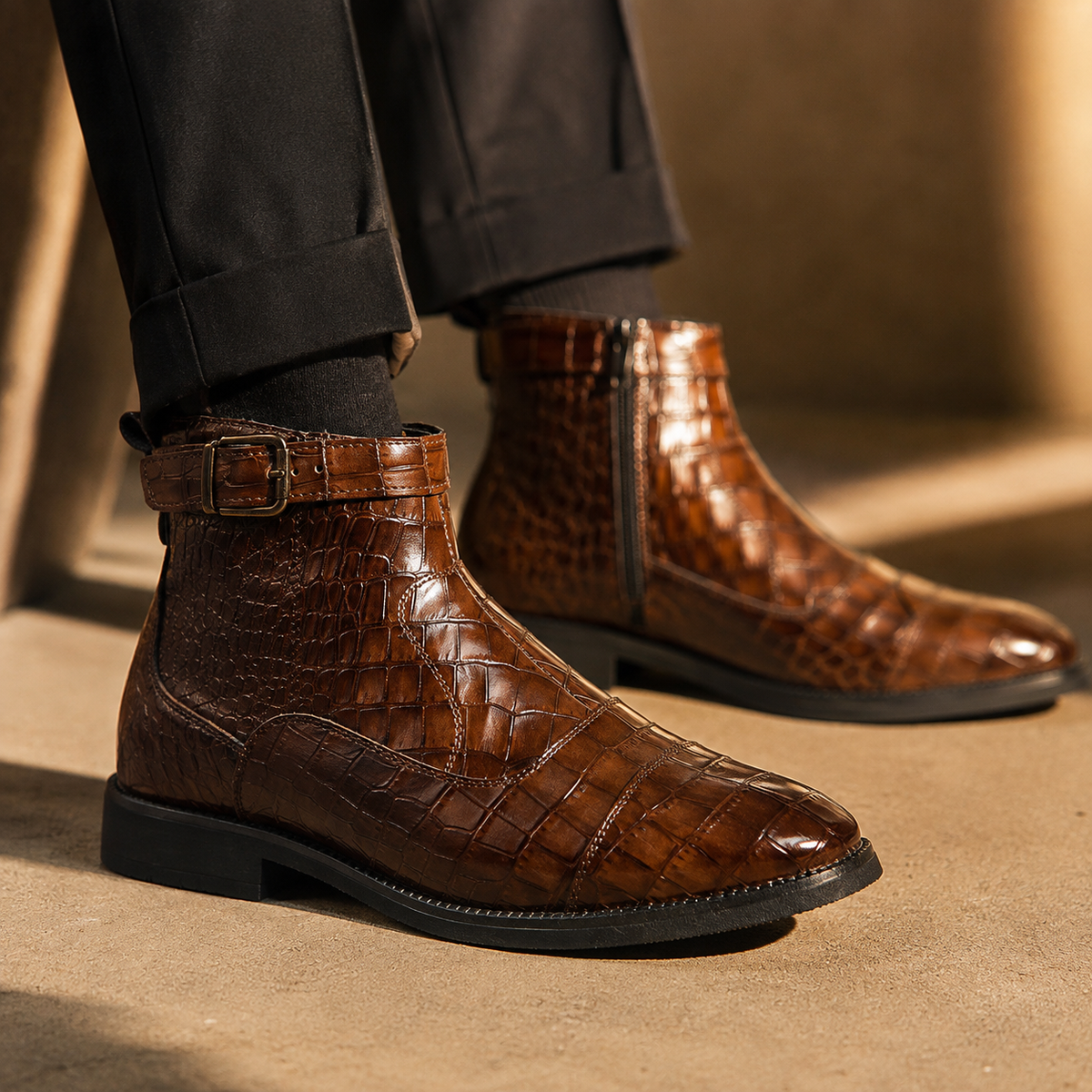 Women's Croc-Embossed Zip Boots | Side Zip & Cushioned Comfort 3