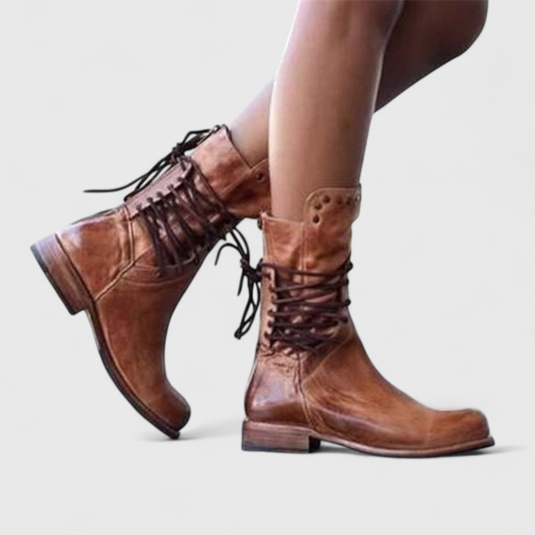 Women's Lace-Up Boots | Studded Mid-Calf Design 8
