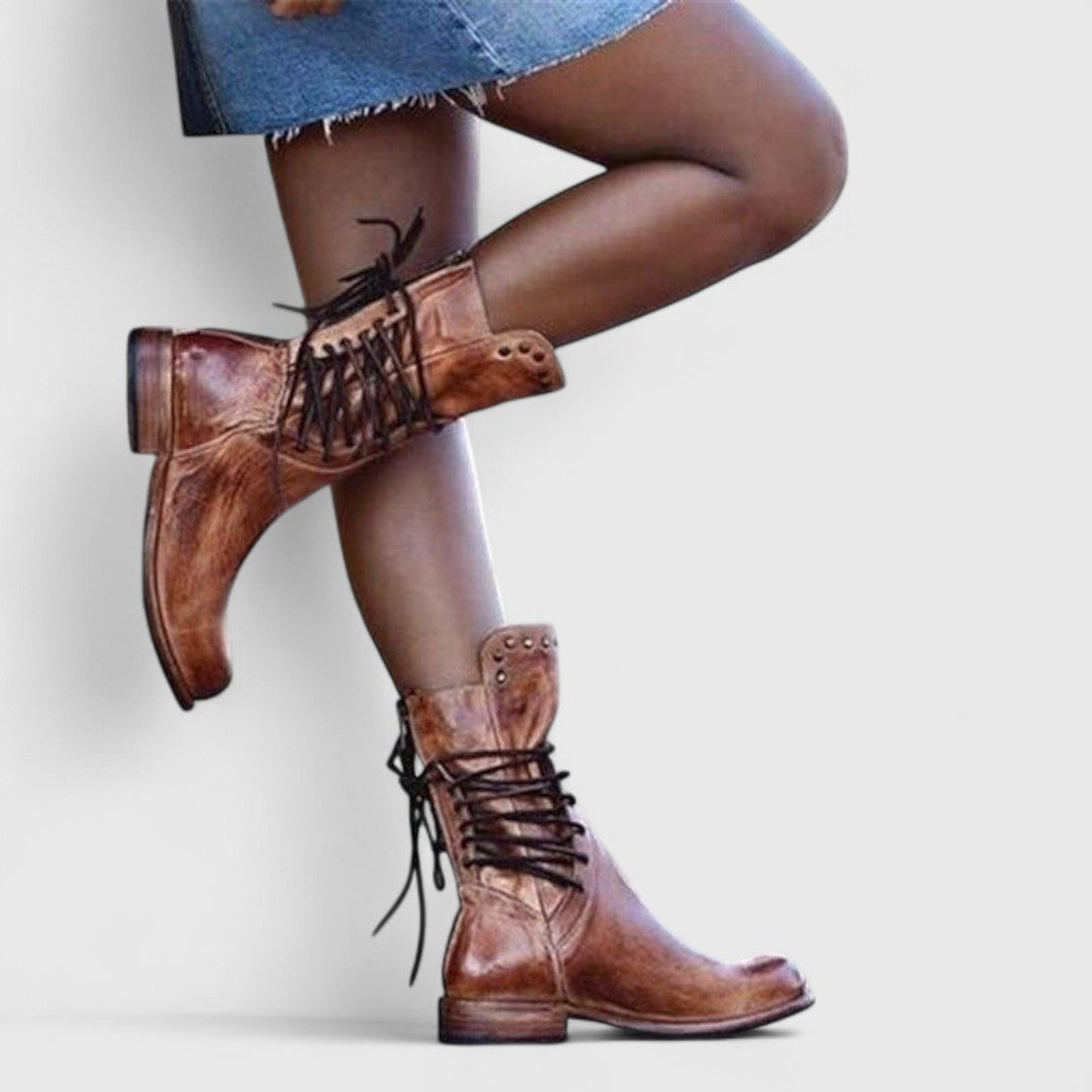 Women's Lace-Up Boots | Studded Mid-Calf Design 9