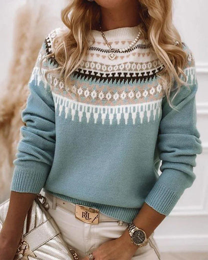 Alberte | Women's Fair Isle Yoke Sweater with Crew Neck