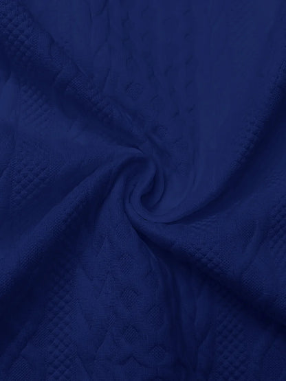 Blue cable knit zip up hoodie with ribbed cuffs and hood
