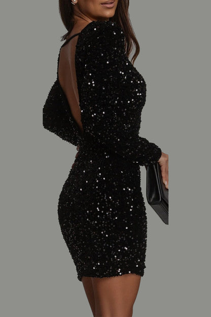 Women's Backless Mini Dress in Shimmering Fabric for Night Out
