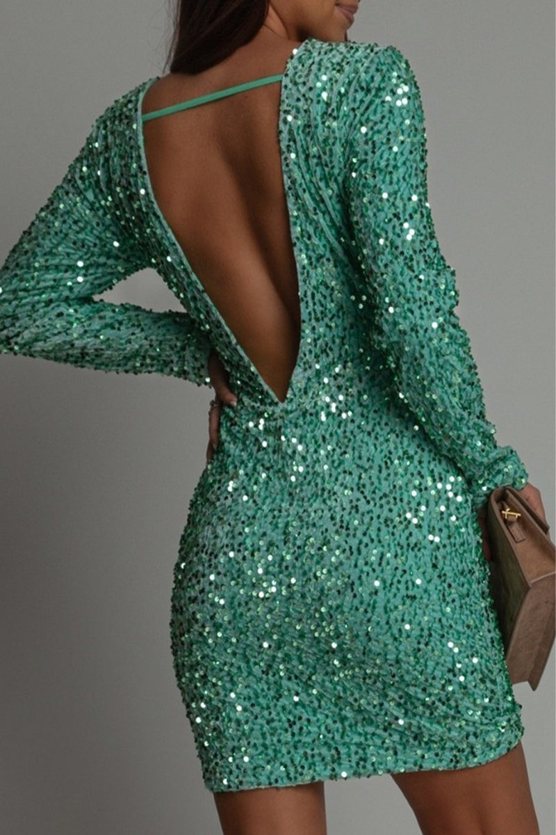 Women's Backless Mini Dress in Shimmering Fabric for Night Out