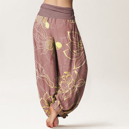 Blush Lotus Print Pure Cotton Harem Trousers