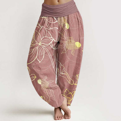 Blush Lotus Print Pure Cotton Harem Trousers