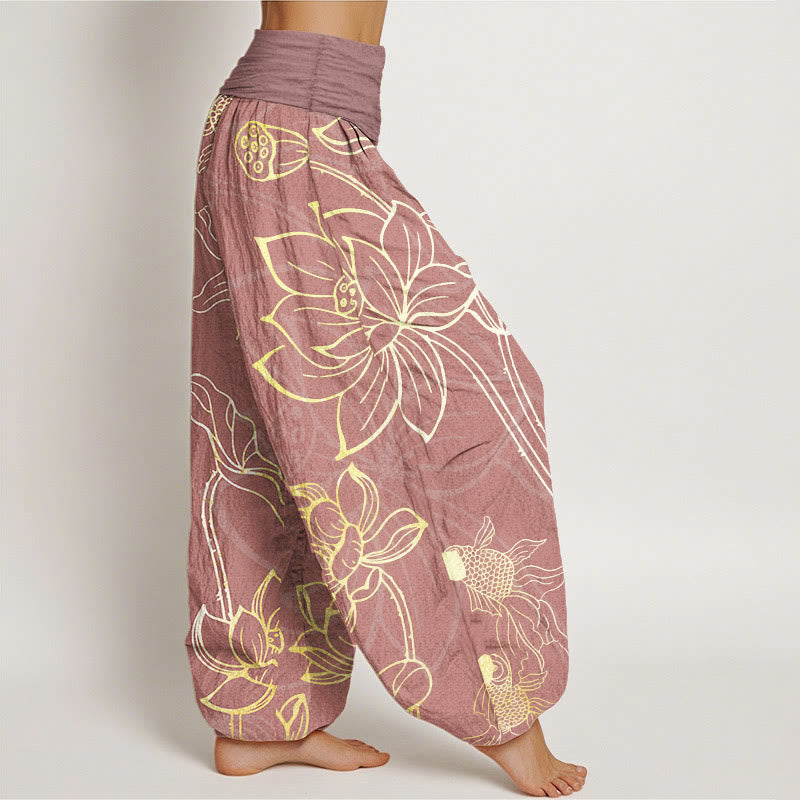 Blush Lotus Print Pure Cotton Harem Trousers