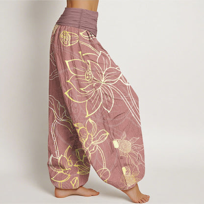 Blush Lotus Print Pure Cotton Harem Trousers