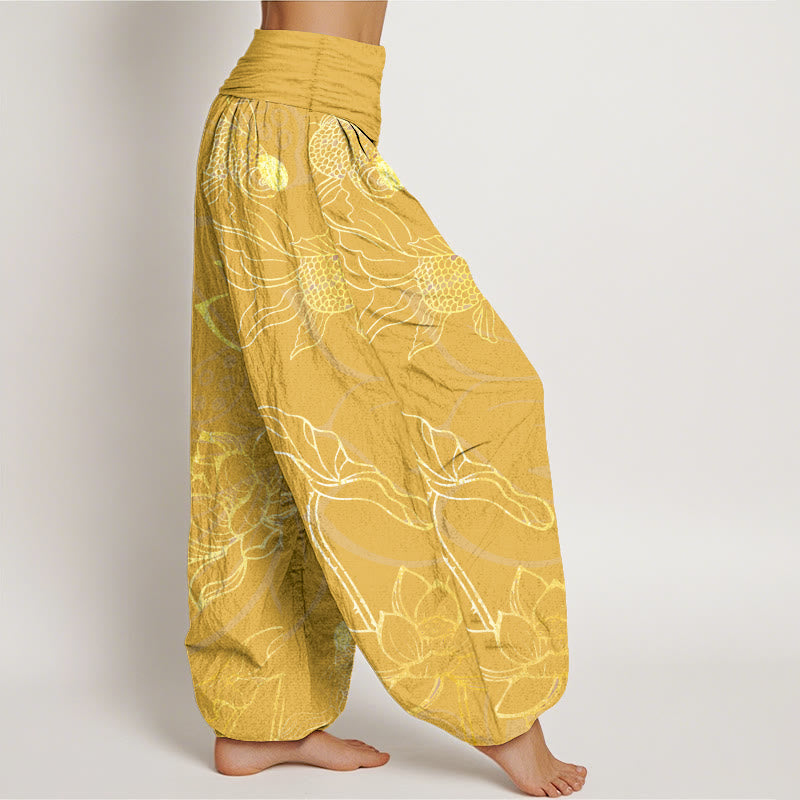 Blush Lotus Print Pure Cotton Harem Trousers
