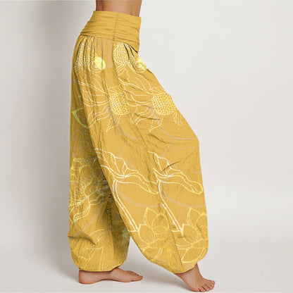 Blush Lotus Print Pure Cotton Harem Trousers