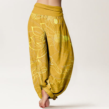 Blush Lotus Print Pure Cotton Harem Trousers