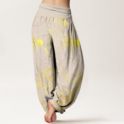 Blush Lotus Print Pure Cotton Harem Trousers