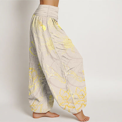 Blush Lotus Print Pure Cotton Harem Trousers