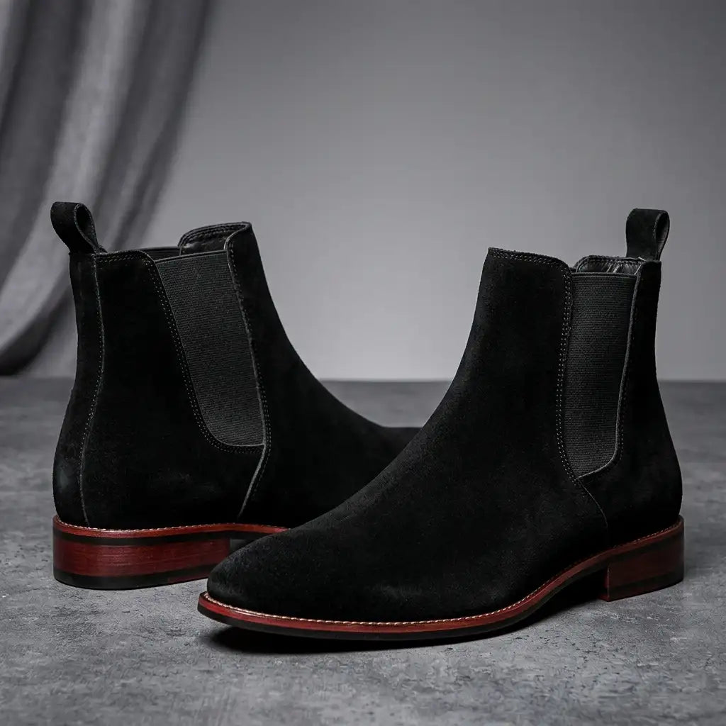 Suede pull-on ankle Chelsea boots with elastic side panels