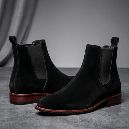 Suede pull-on ankle Chelsea boots with elastic side panels