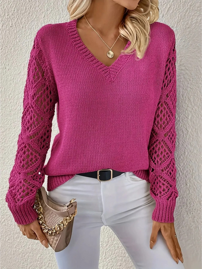 Women's Jumper | Crochet Sleeves & V-Neck 17
