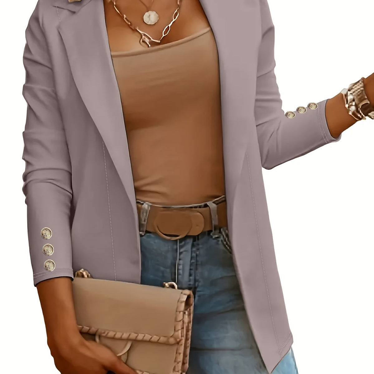 Light Grey longline open front coat with knit sleeves and lapels