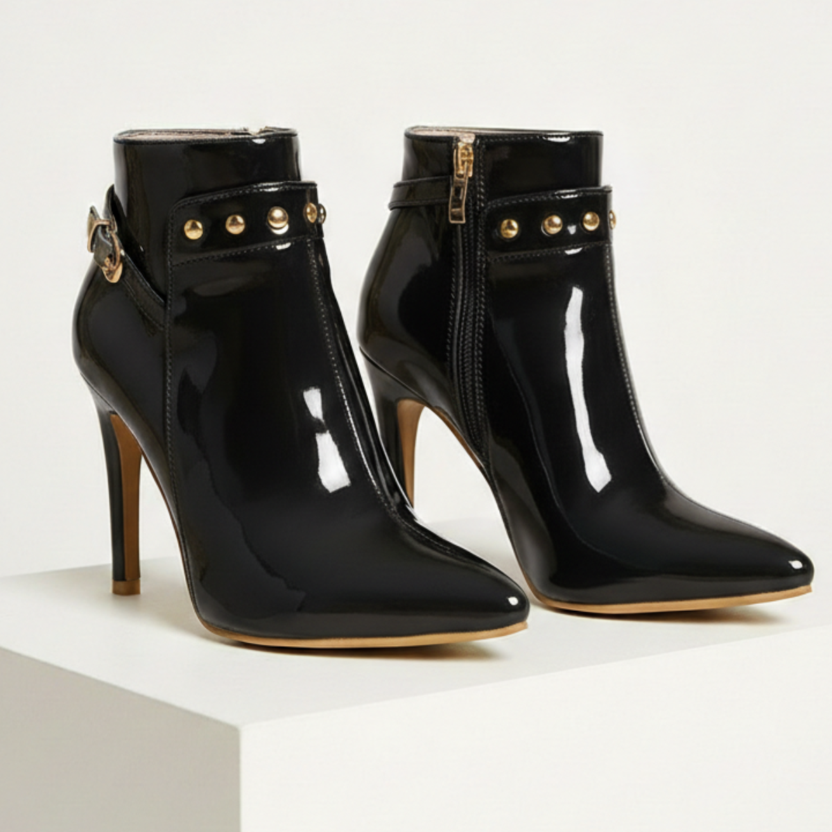 Women's Gloss Ankle Boots | Stiletto Heel & Studded Detail 6