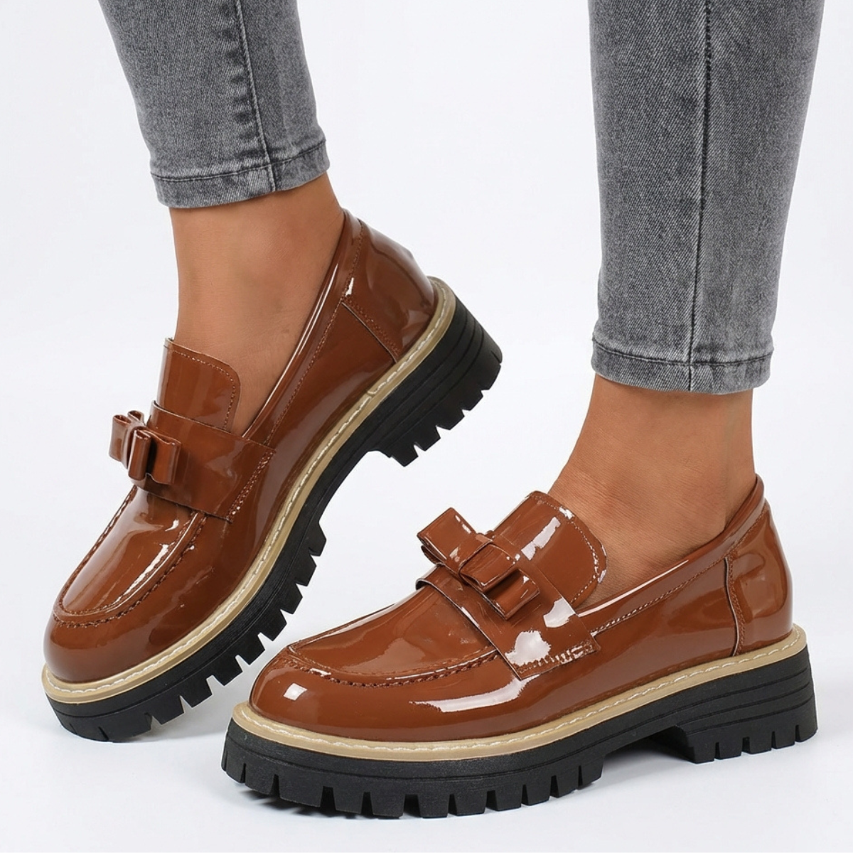 Women's Bow Loafers | Platform Lift & Glossy Shine 1