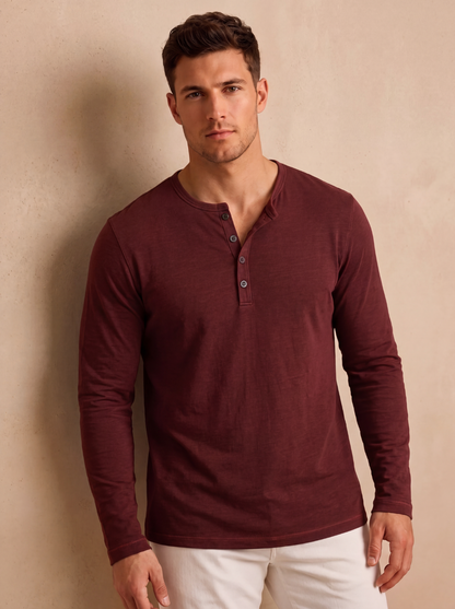 Cotton blend Henley top slim fit men