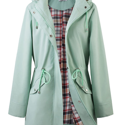 Light Green hooded anorak parka with drawstring waist and zip front