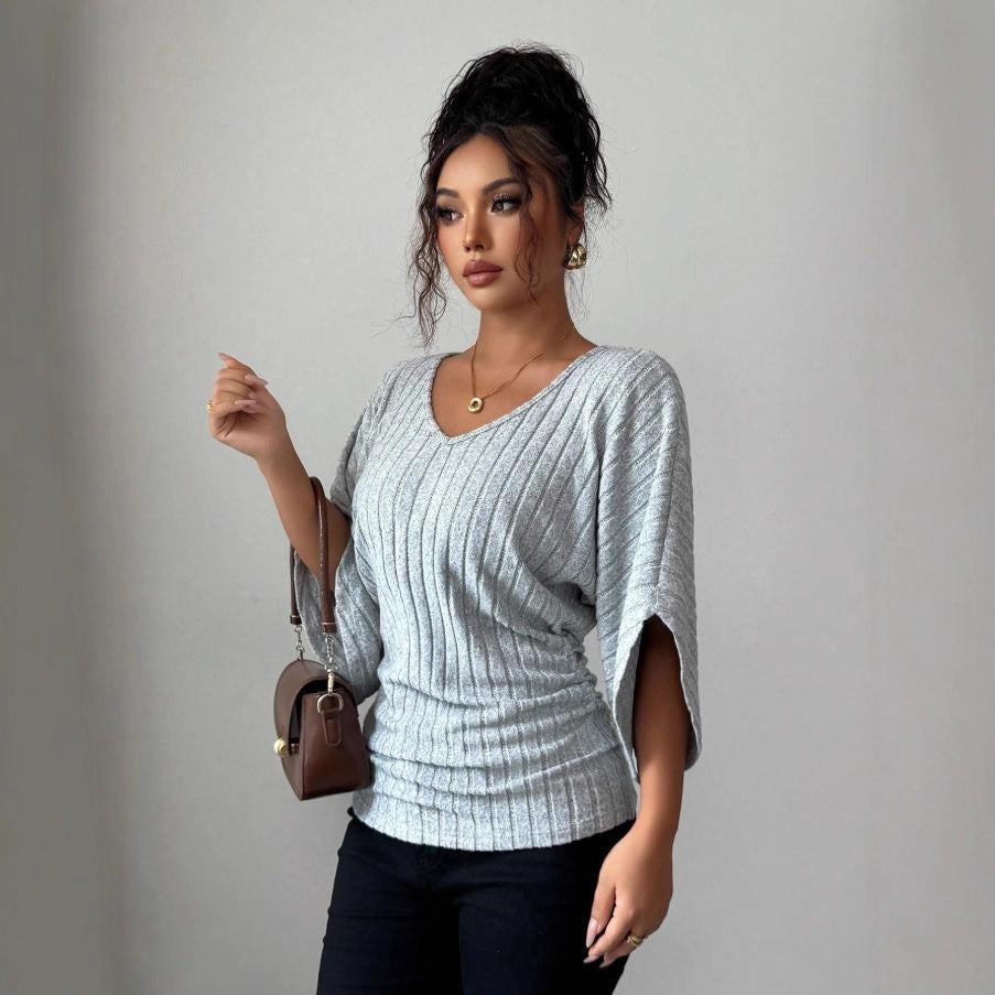 Women's Ribbed V-Neck Knit Top | Soft & Stretch Comfort 5