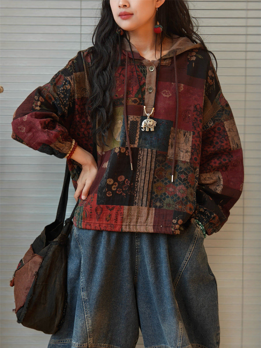Women's Plus Size Hooded Sweatshirt | Patchwork Design & Raglan Sleeves 2