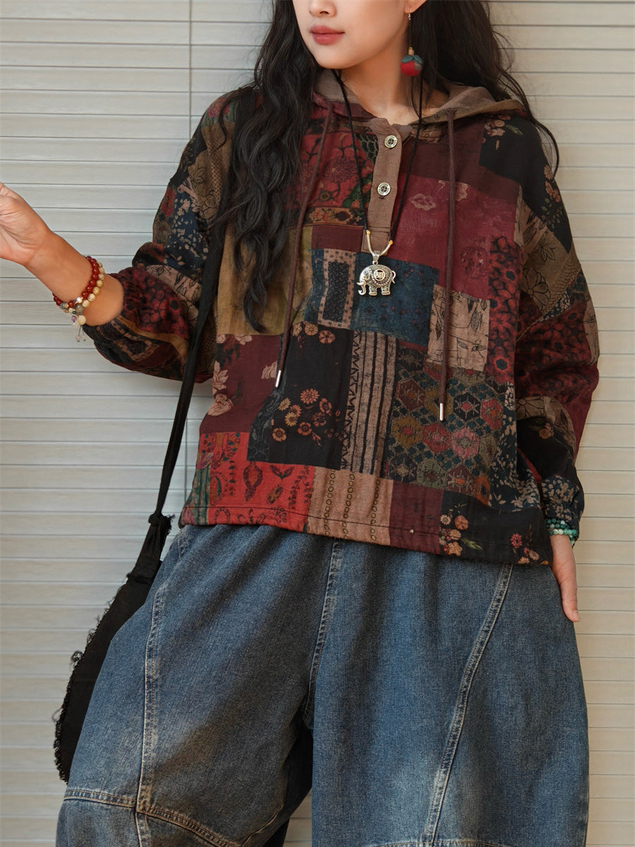 Women's Plus Size Hooded Sweatshirt | Patchwork Design & Raglan Sleeves 3