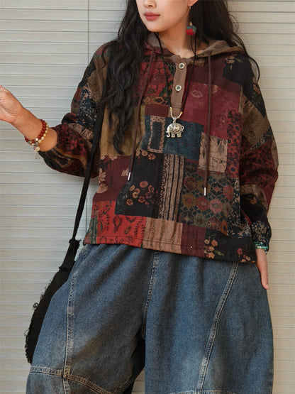 Women's Plus Size Hooded Sweatshirt | Patchwork Design & Raglan Sleeves 3