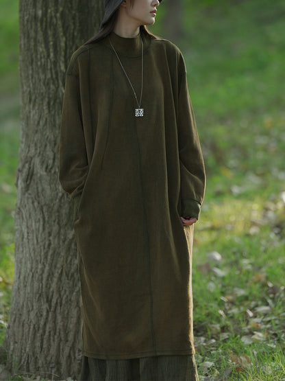 Women's Knit Dress | Stand Collar & Calf-Length 1