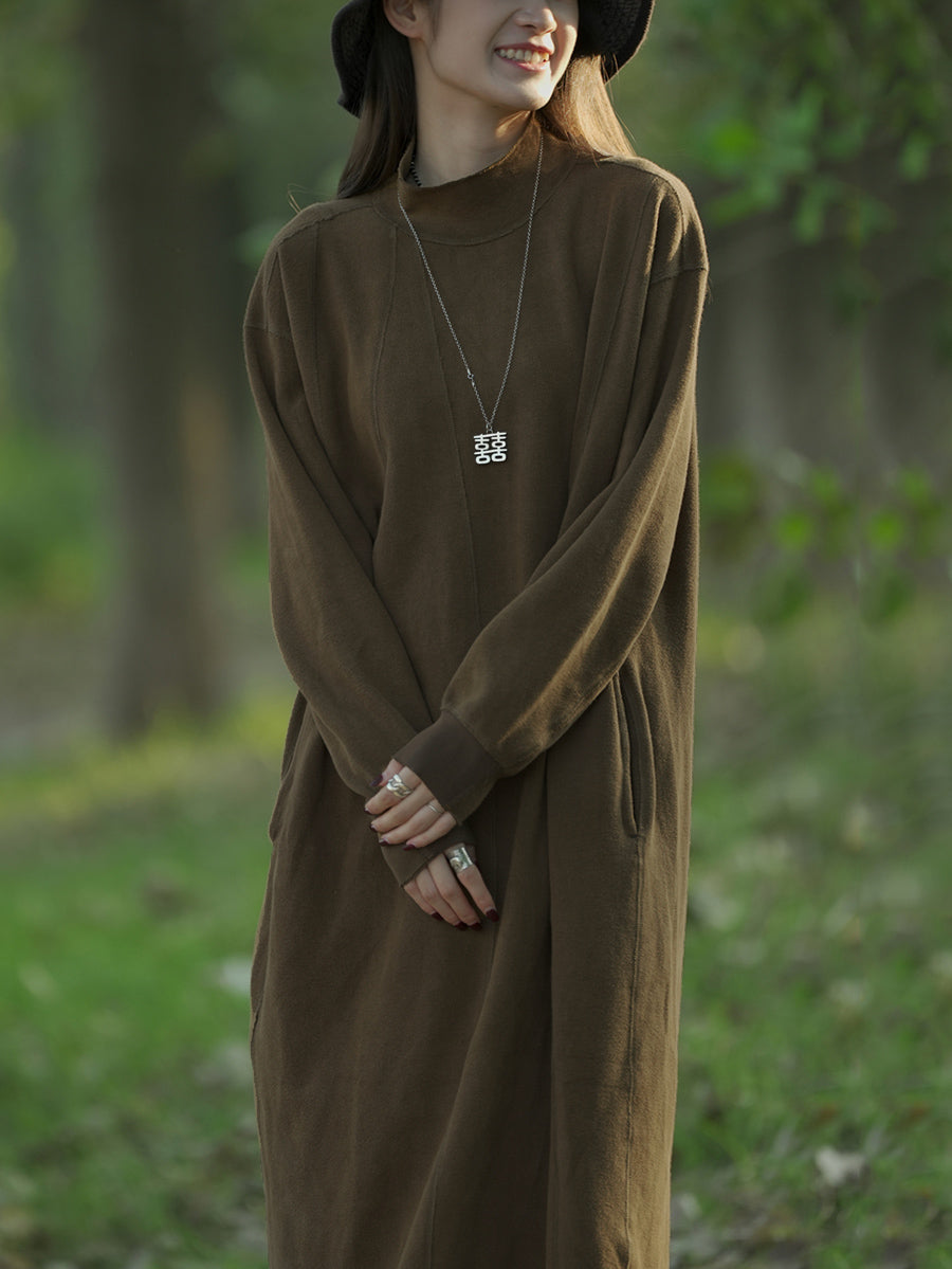 Women's Knit Dress | Stand Collar & Calf-Length 5