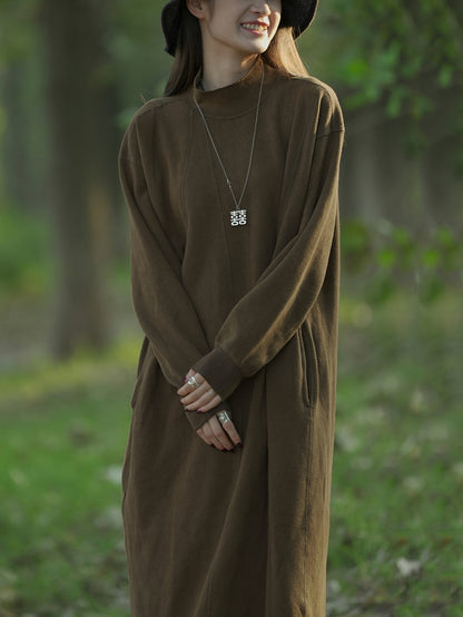 Women's Knit Dress | Stand Collar & Calf-Length 5