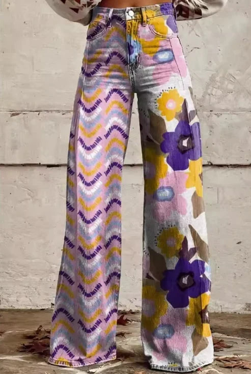 Women's Wide-Leg Trousers | Bold Retro Print 15