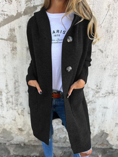 Women's Longline Knitted Cardigan | Hooded & Button Front 5