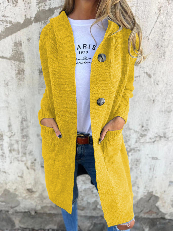 Women's Longline Knitted Cardigan | Hooded & Button Front 6