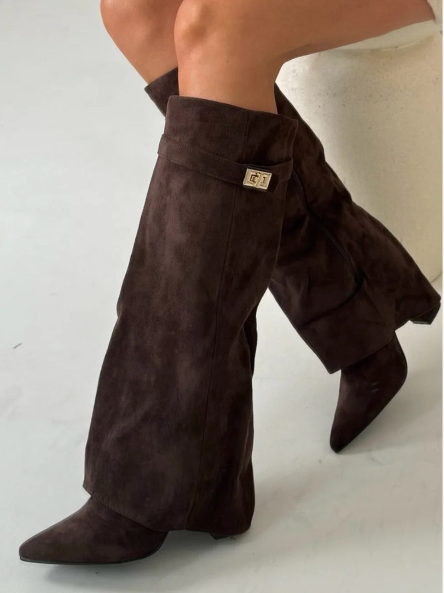 Women's Knee High Boots | Block Heel & Buckle Detail 10