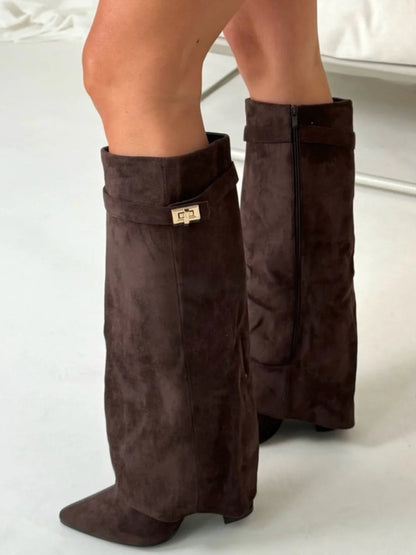 Women's Knee High Boots | Block Heel & Buckle Detail 12