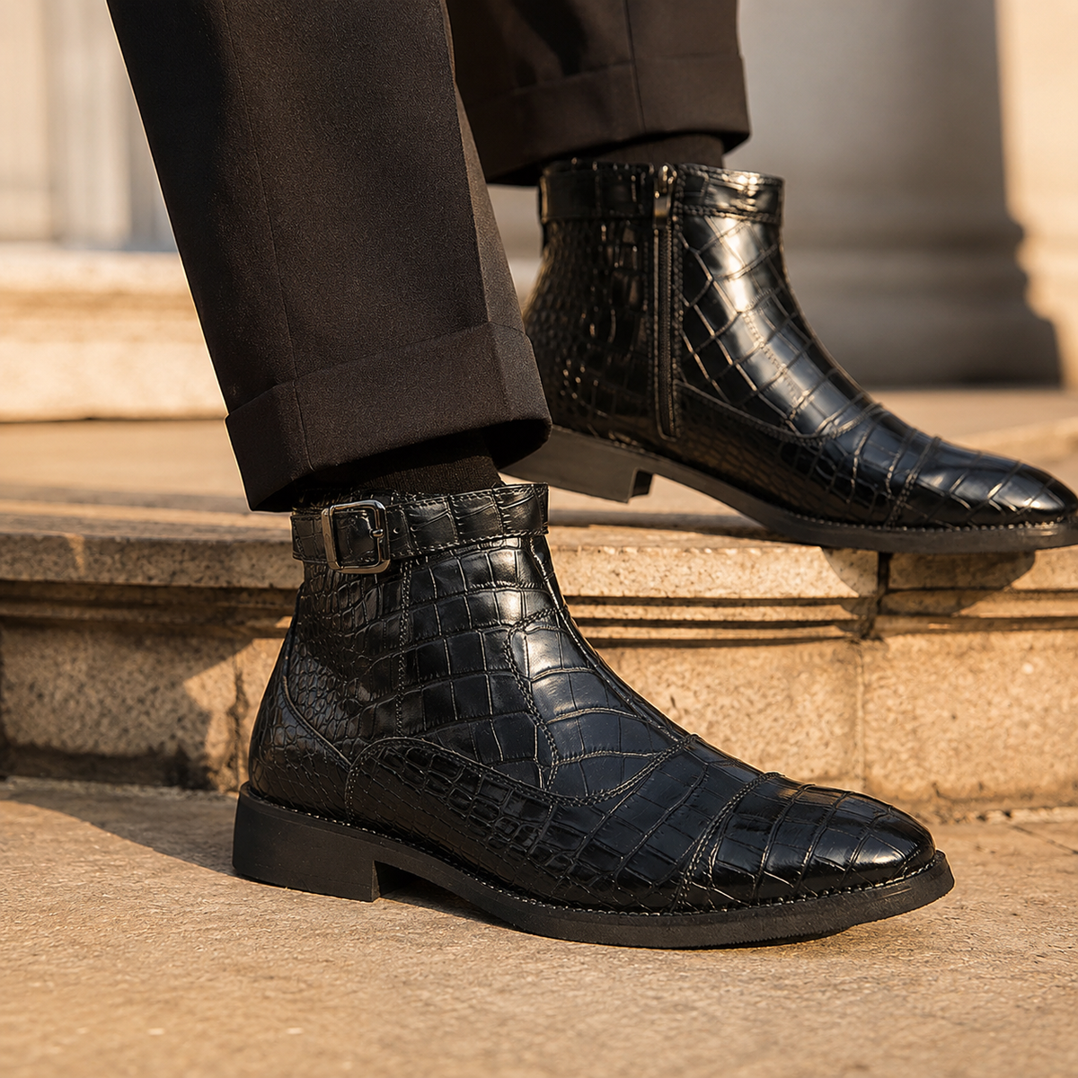Women's Croc-Embossed Zip Boots | Side Zip & Cushioned Comfort 4